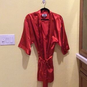 Red Satin Kimono Robe Half Length House robe Polyester M z12